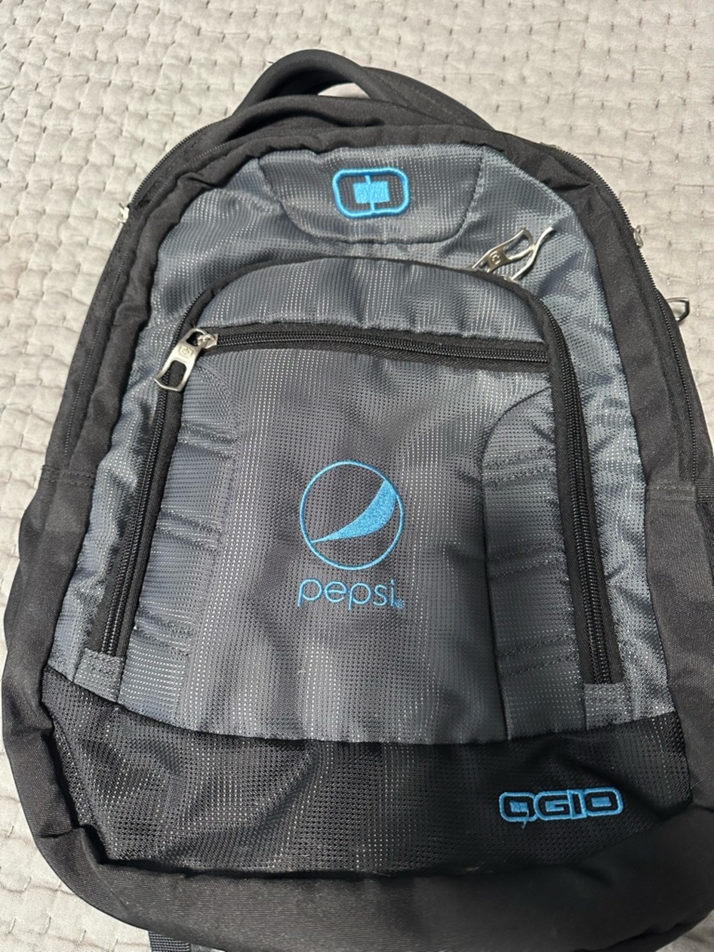 OGIO Black and Gray Backpack with Blue Pepsi Logo